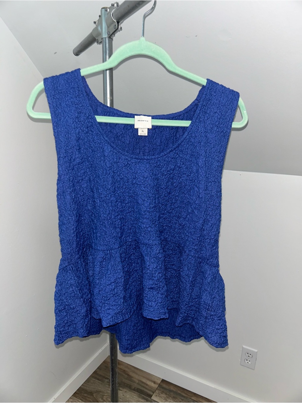 Maeve Anthropologie Royal Blue Textured Peplum Tank Top XL